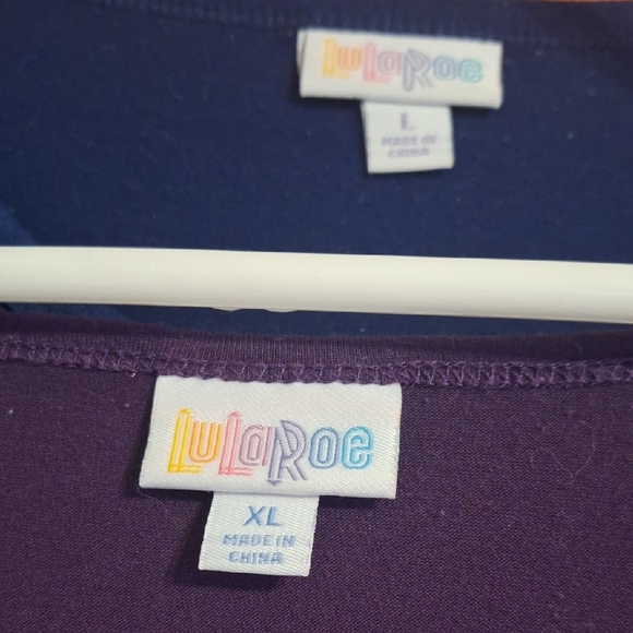 LuLaRoe Purple, Indigo, and Coral Shirts Set Of 3 - Picture 2 of 3